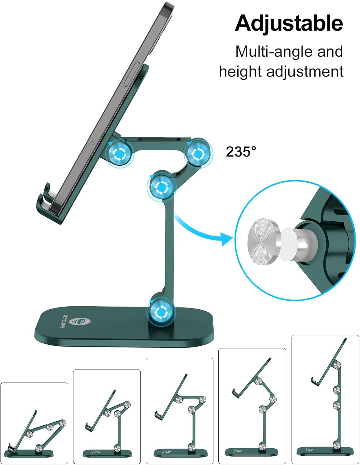 OCYCLONE Phone Stand, Adjustable Height and Angle Foldable Cell Phone Stand Holder for Desk, Taller iPhone Stand Compatible with 4.7"-13" Smartphones iPad Tablet, Green