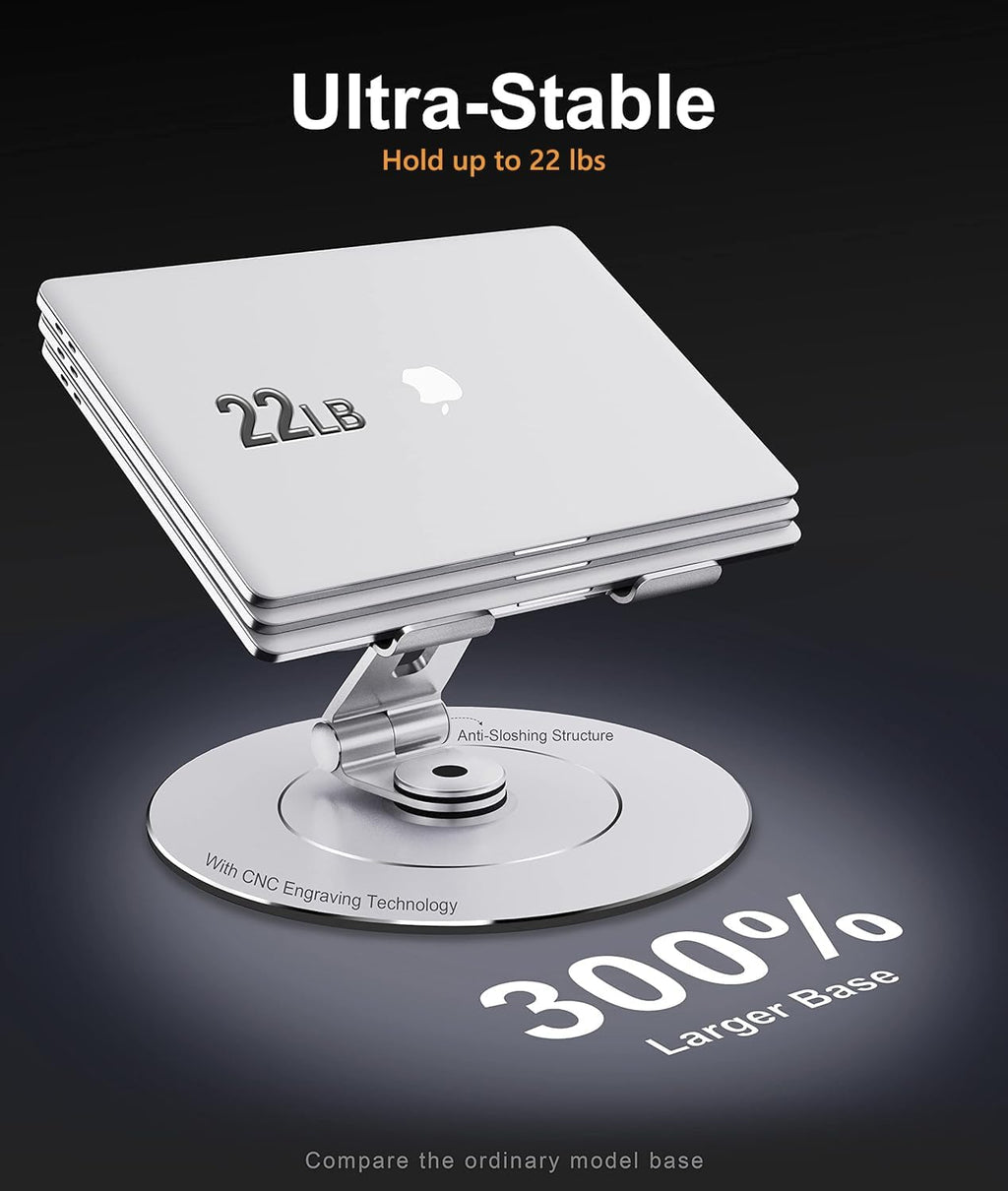 Ultra-Stable Swivel Laptop Stand for Desk with 360 Rotating Larger Base, Military-Grade Aluminum, Anti-Loosening Structure, Height Adjustable Laptop Stand, Suitable for 10"-17.3",Ocean-Grey