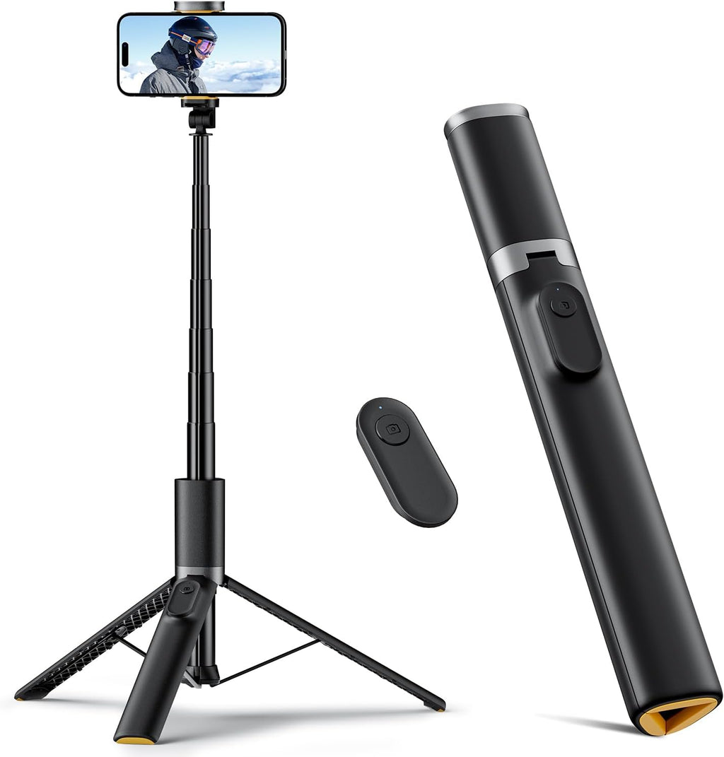 TODI 63" Cell Phone Selfie Stick Tripod, Portable Tripod for iPhone with Wireless Remote, Extendable Smartphone Stand, All-in-1, Compatible with iPhone/Android