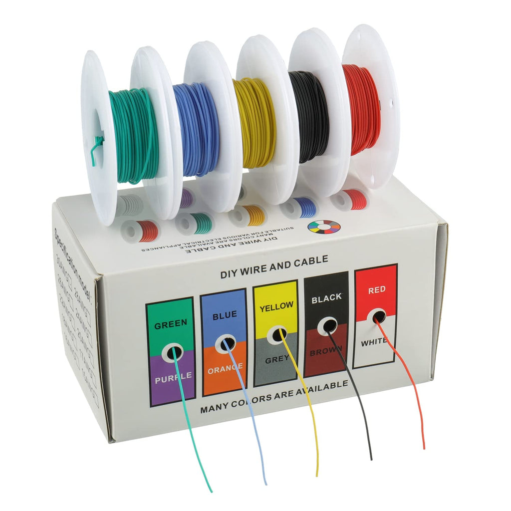 BOJACK 30 AWG Flexible Silicone Wire Electric Wire Hook up Wire Kit 300V Cables with Plus 20 φ2mm Heat Shrink Tubings and a Mini Wire Stripper(5 Colors 32.81Ft Each Color, 30AWG)