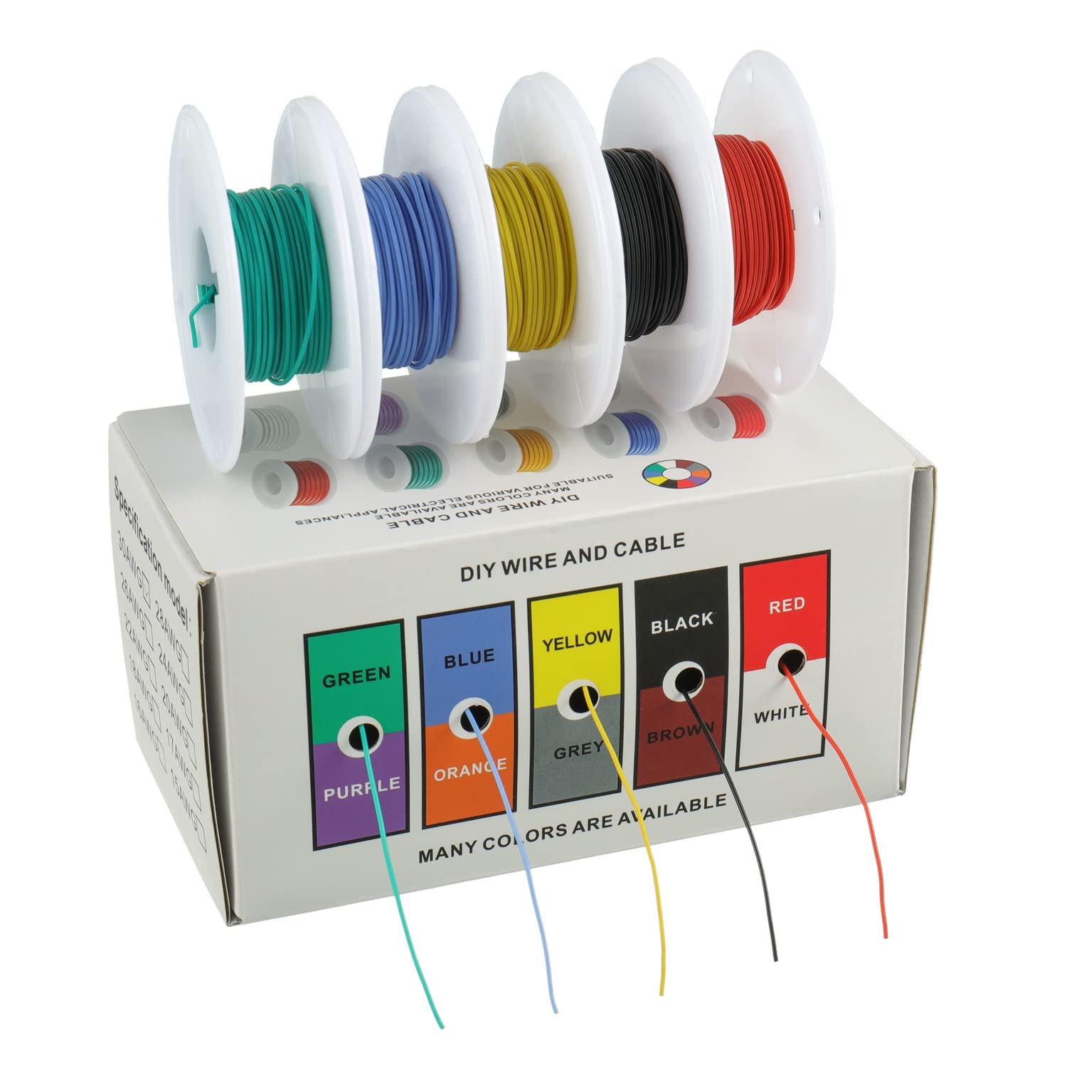 BOJACK 30 AWG Flexible Silicone Wire Electric Wire Hook up Wire Kit 300V Cables with Plus 20 φ2mm Heat Shrink Tubings and a Mini Wire Stripper(5 Colors 32.81Ft Each Color, 30AWG)