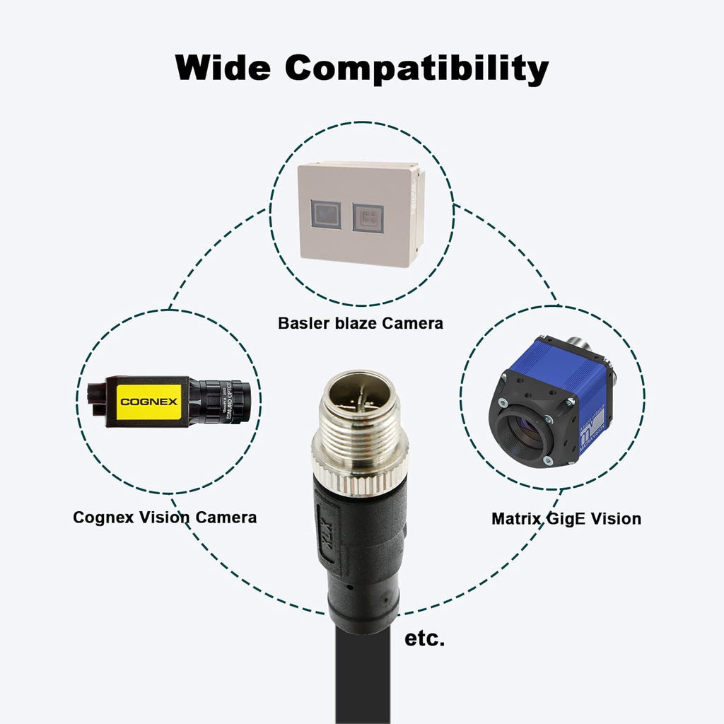 Alvin's Cables M12 8 Pin Male to RJ45 Shielded Ethernet Cable X Coded 8 Position Cat6a Cable for Cognex Industrial Camera 9.84ft/3M