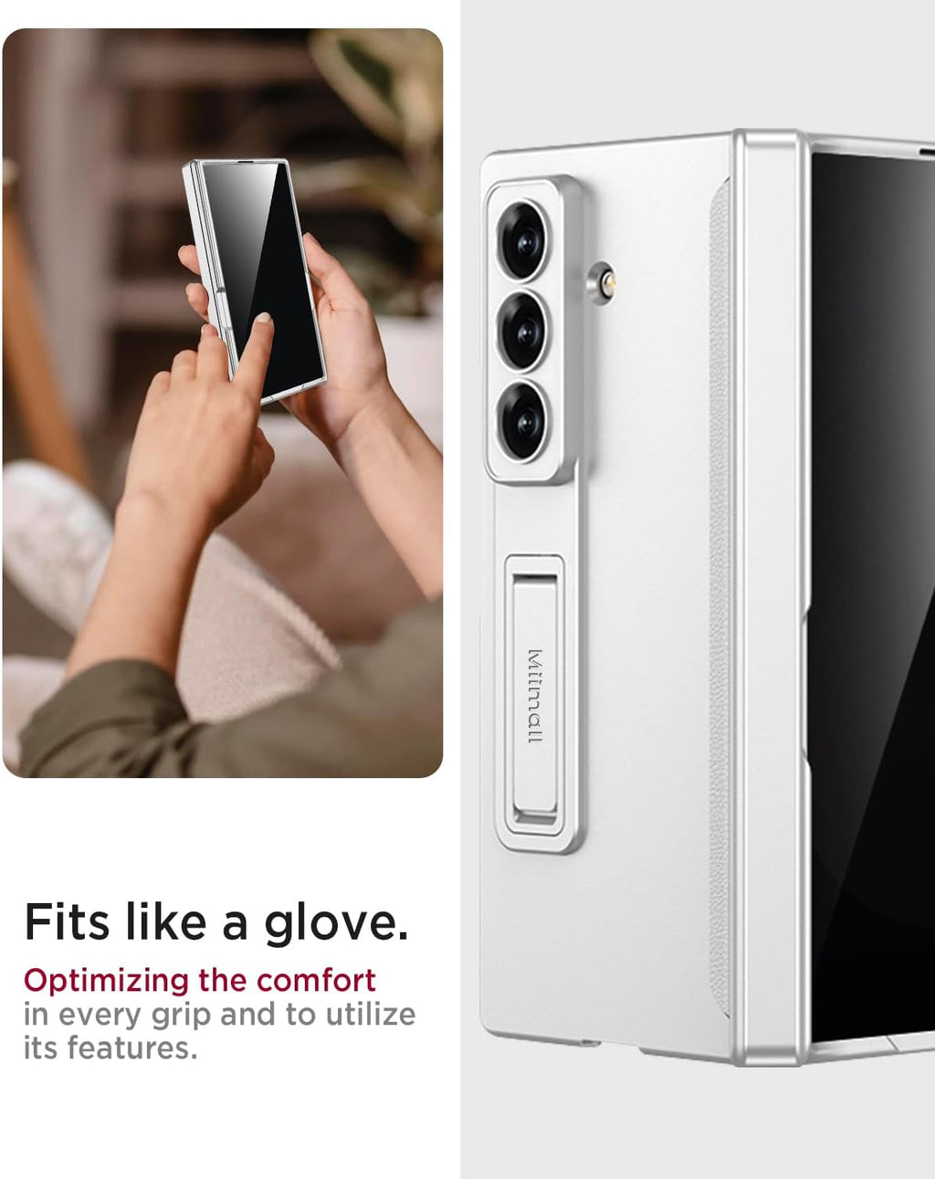 Miimall for Z Fold 7 Case with Privacy Screen Protector, [Military Grade Drop Protection] Built-in Adjustable Kickstand & Magnetic Hinge Protection Shockproof Phone Case for Galaxy Z Fold 7 5G Silver