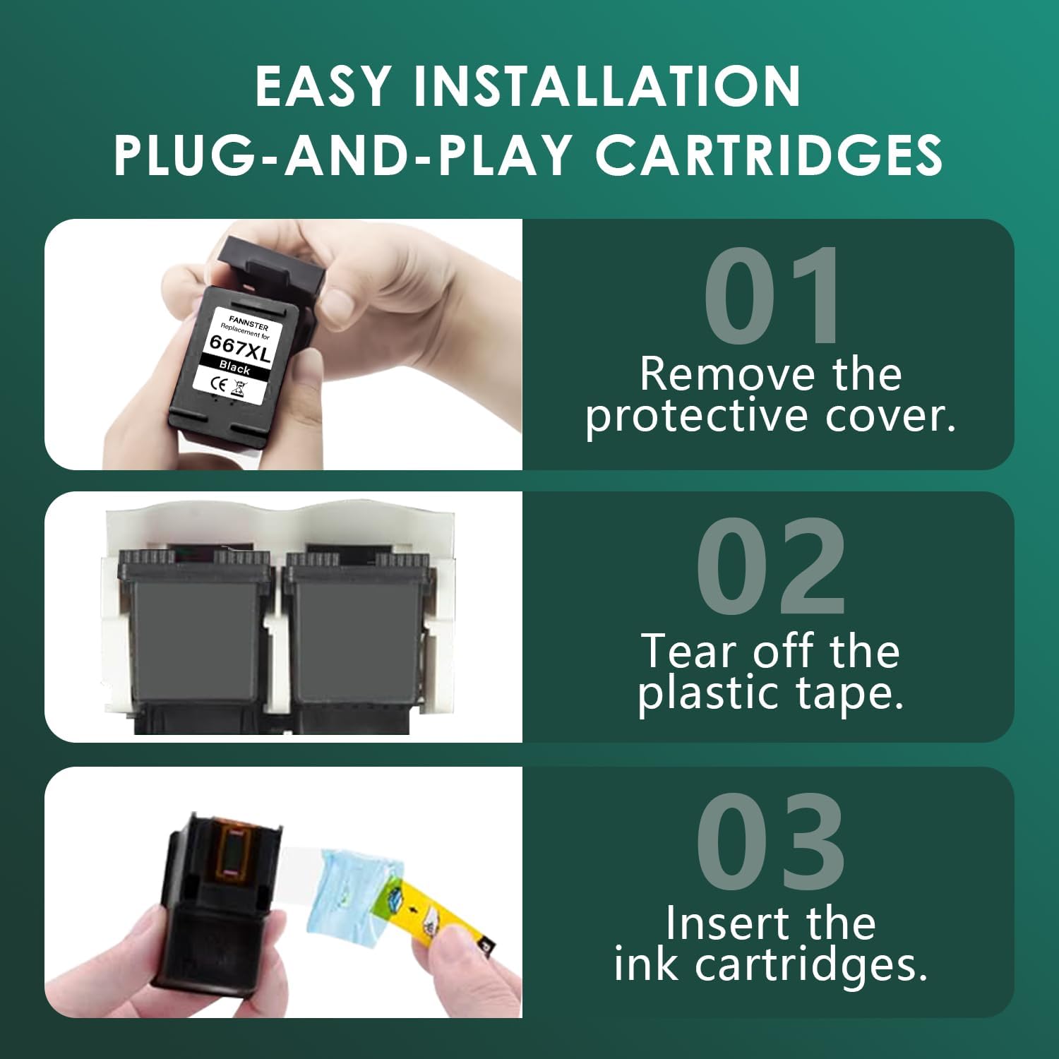 667XL 667 XL 667 Ink Cartridges Replacement for hp 667 Ink cartridges Black and Color Work for Deskjet Ink Advantage 1275 2375 2775, Deskjet Ink Advantage Plus 6075 6475 6476 (2 Black)