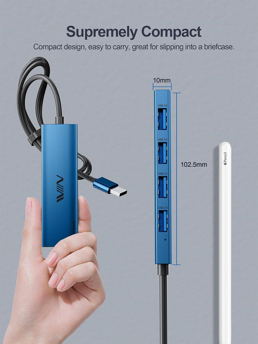 USB 3.0 Hub,4 Port USB Splitter Extender Portable Adapter Multiport Data Hub for Laptop,Xbox, Flash Drive,HDD,Console,Camera,Keyborad,Mouse Windows,Mac OS PC,Not Designed to Charge Devices-Blue