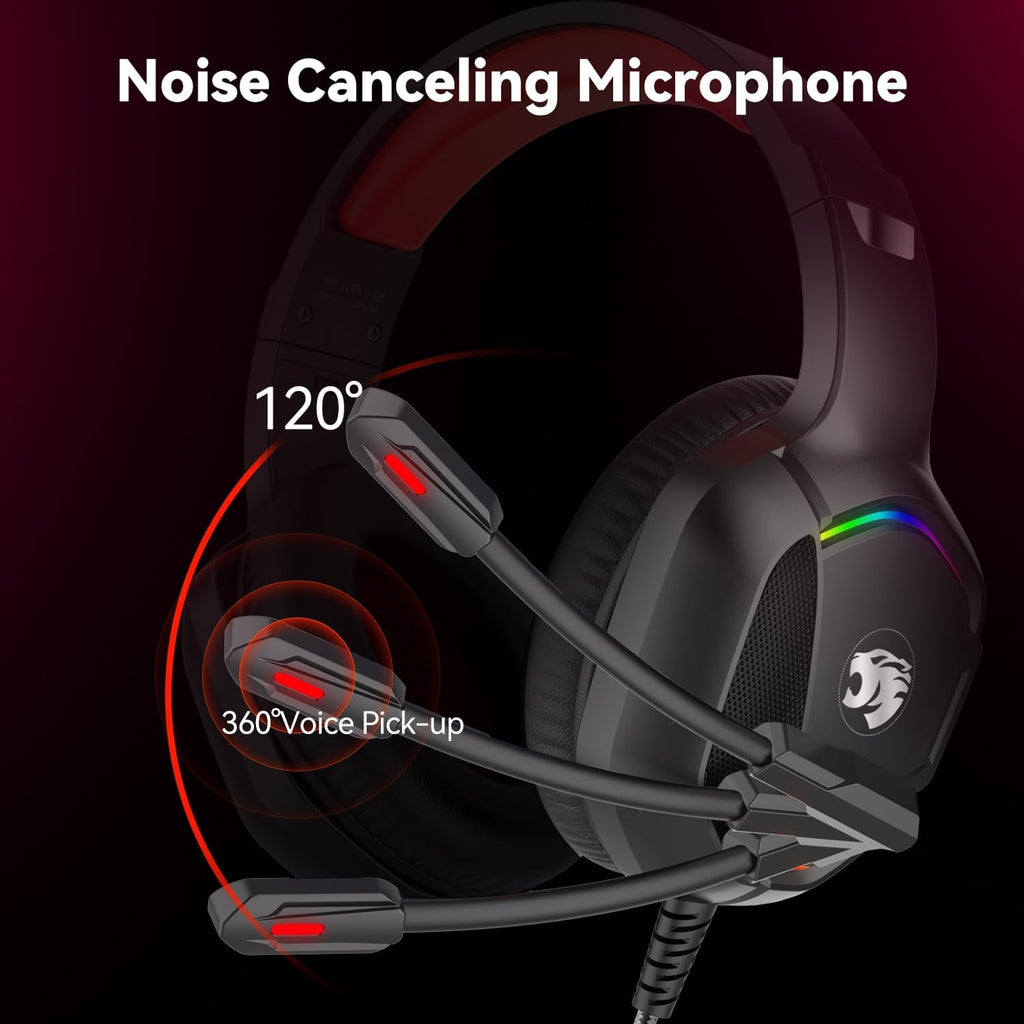 Gaming Headset with Microphone for Pc, Xbox One Series X/s, Ps4, Ps5, Switch, Stereo Wired Noise Cancelling Over-Ear Headphones with Mic, RGB, for Computer, Laptop, Mac, Nintendo, Gamer (Red)