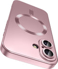 Magnetic for iPhone 16 Case [Compatible with MagSafe][Built-in Camera Lens Protector] Slim Soft Silicone Bumper Shockproof Metallic Luster Phone Case (Rose Gold)