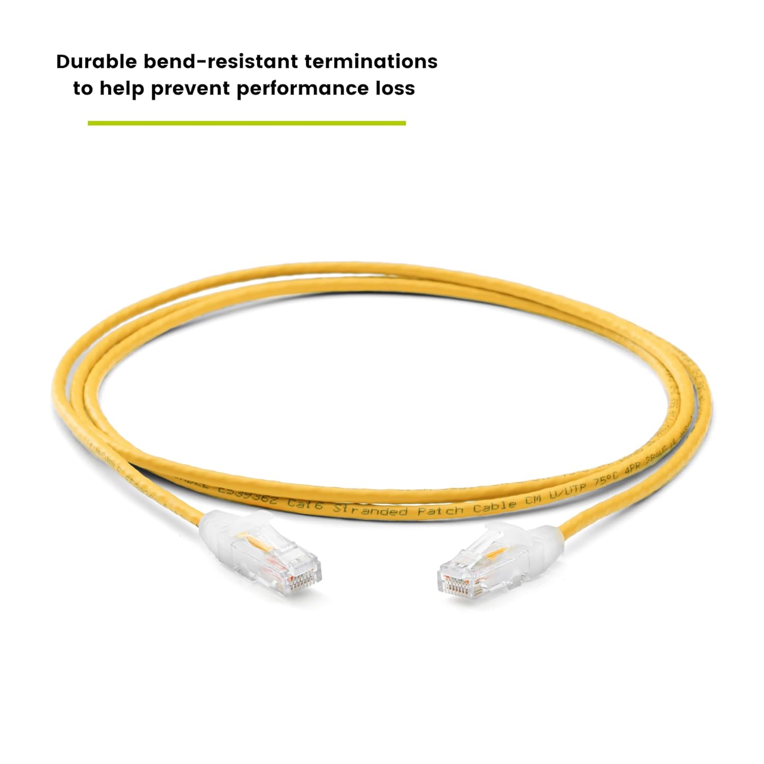 TRUECABLE Cat6 Component Rated Patch Cable, Unshielded (U/UTP), 7ft, Yellow, 28AWG Solid Copper, Snagless 10G High-Speed Ethernet Cable, PoE++ 4PPoE 100W, UL Listed, RoHS-3, 5 Pack