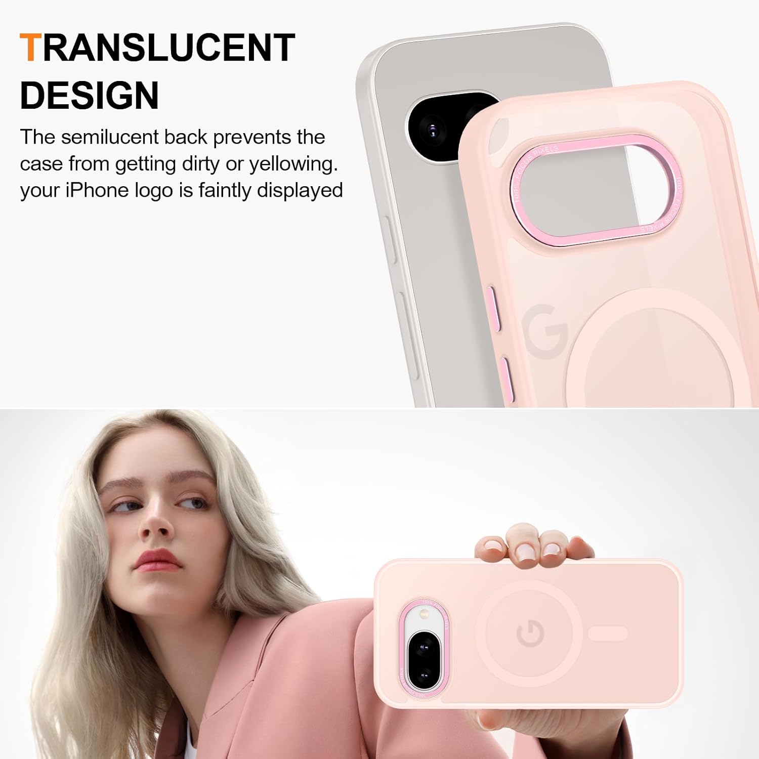 Magnetic for Google Pixel 9a Case, [Military Grade Drop Protection] [Compatible with MagSafe] Shockproof Slim Translucent Matte Anti-Slip for Women Girls Men Case, Pink