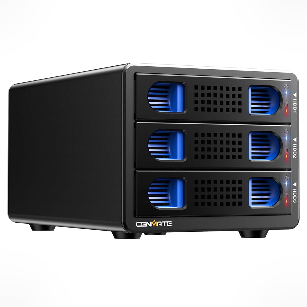 3 Bay Hard Drive Enclosure with Cooling Fan for 2.5“/3.5" SATA HDD/SSD with USB A/C 3.0, Support 60TB, Hot Swappable, Daisy Chain Expansion, Tool-Free HDD Enclosure, DAS(NO RAID/NAS)