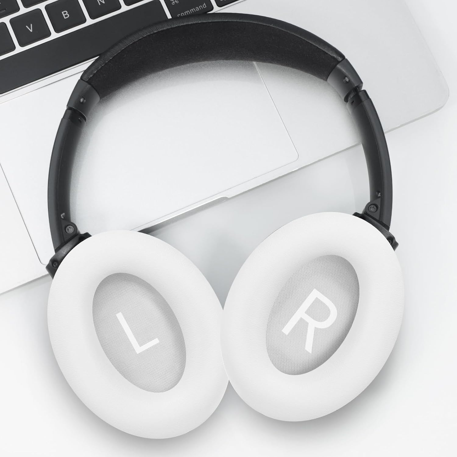 Headphones Replacement Ear Pads, Protein Leather earpad Cushions for Bose QuietComfort 45（QC45） Headphones, Softer Memory Foam - White
