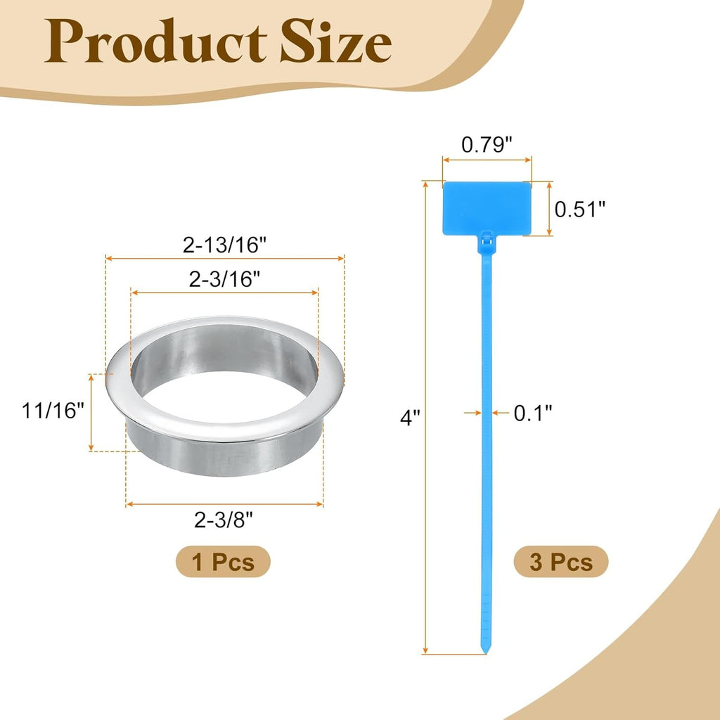 uxcell Desk Grommet, 2-3/8" (60mm) Zinc Alloy Cable Hole Cover Wire Cord Organizer with Marked Cable Ties for Home Office Desktop Wire, Silver Tone