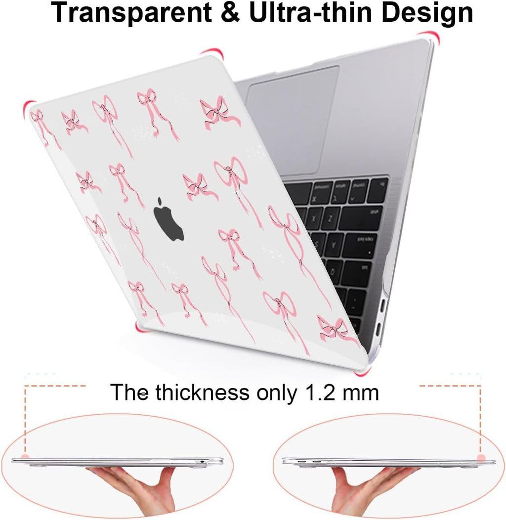 for MacBook Pro 13 Inch Case 2022 M2 2020 2021 A2338 M1 A2251 A2289 with Touch Bar & Touch ID, Pattern Plastic Hard Case Keyboard Cover Screen Protector Webcam Cover Brush, Pink Bowknot