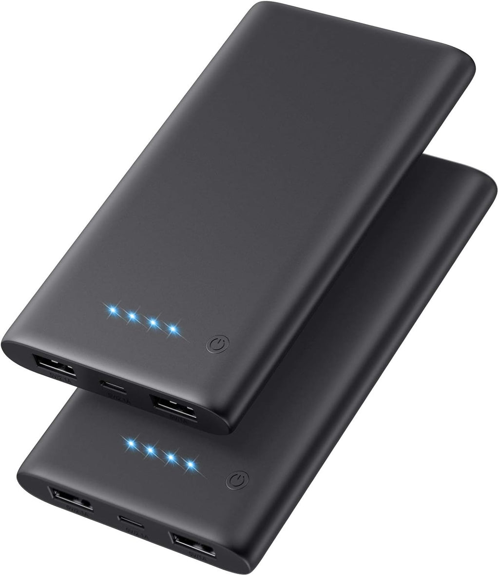 AONIMI [2 Pack] Portable Charger Power Bank 10000mAh,Ultra Slim Portable Phone Charger with Dual USB Outputs,Backup External Battery Pack Compatible with iPhone 15/14/13/12,Samsung etc-Black+Black