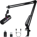EJoy D10 PRO(A) USB Wireless Gaming Microphone – Boom Arm Mic with Wired/Wireless Modes, XLR/USB-C, Real-Time Monitoring, 45H Battery, RGB Dynamic Mic for Gaming, Streaming, Podcast, Recording (Black)