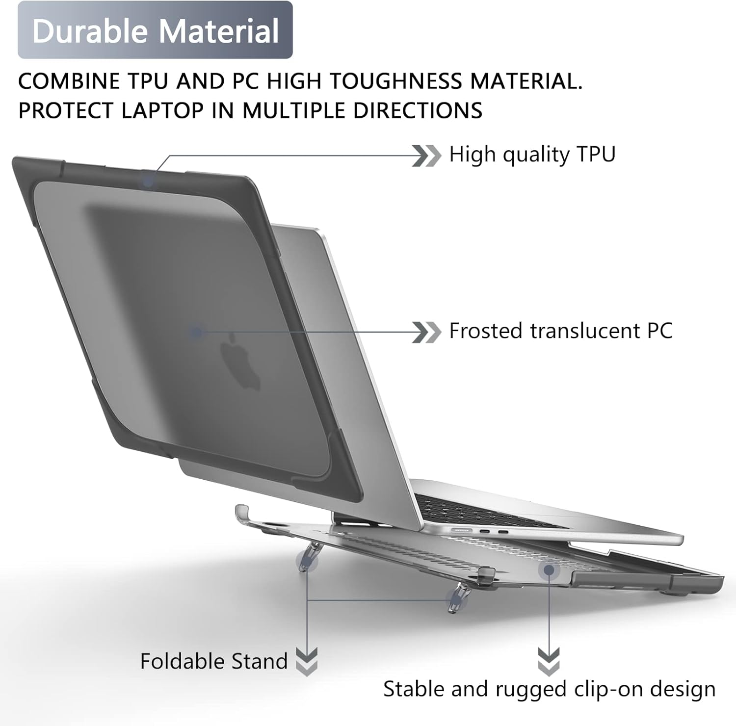 Batianda for M4 MacBook Air 13.6 inch Case 2025 2024 2022 Release Model A3240 A2681(M2) A3113(M3), Heavy Duty Shockproof Protective Hard Shell with Fold Kickstand & Keyboard Cover, Gray