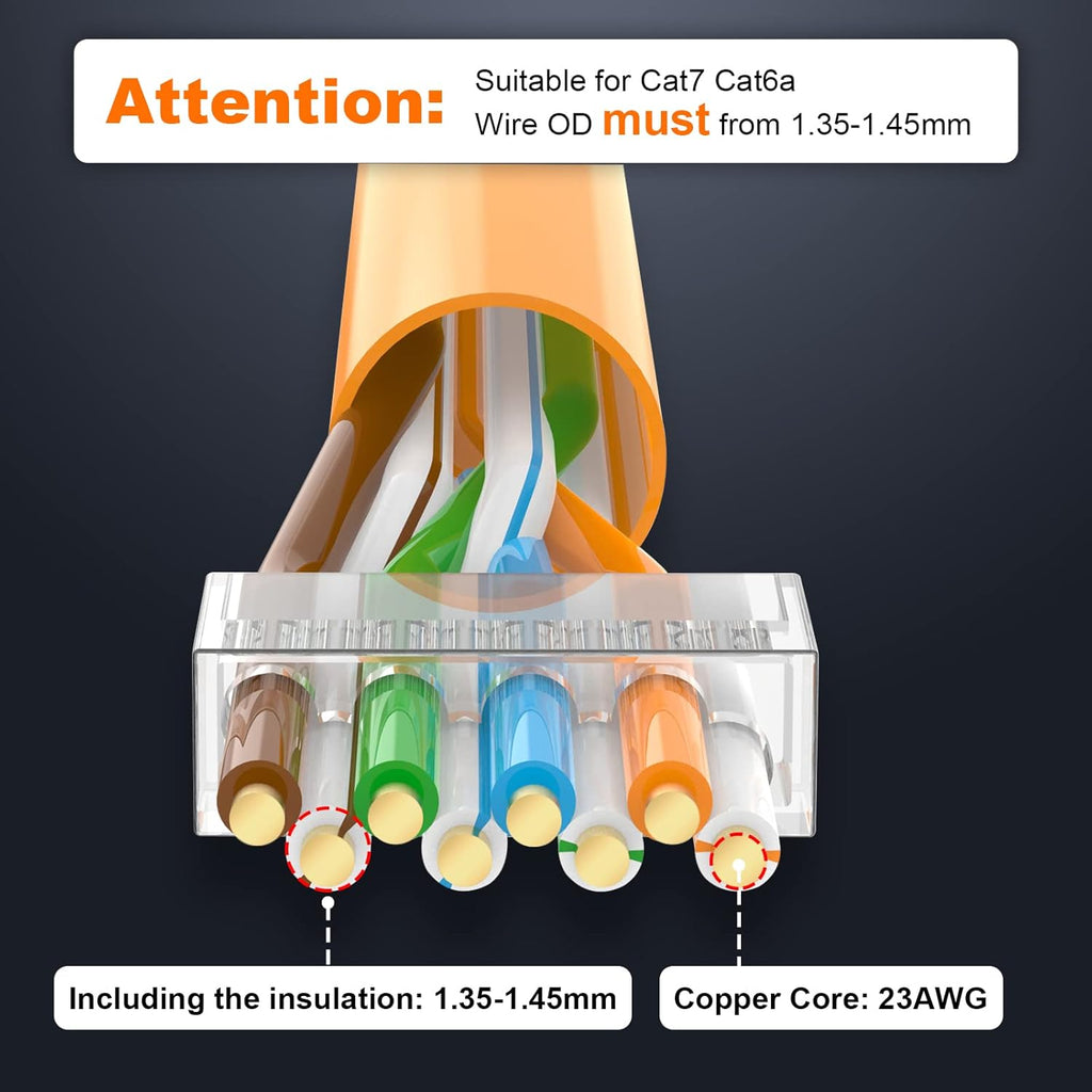 VCE RJ45 Connectors CAT7/CAT6A UL-Listed 30-Pack, Shielded Modular Plugs Gold Plated Network Ends Non-Pass-Thru with Strain Relief Boots - Orange