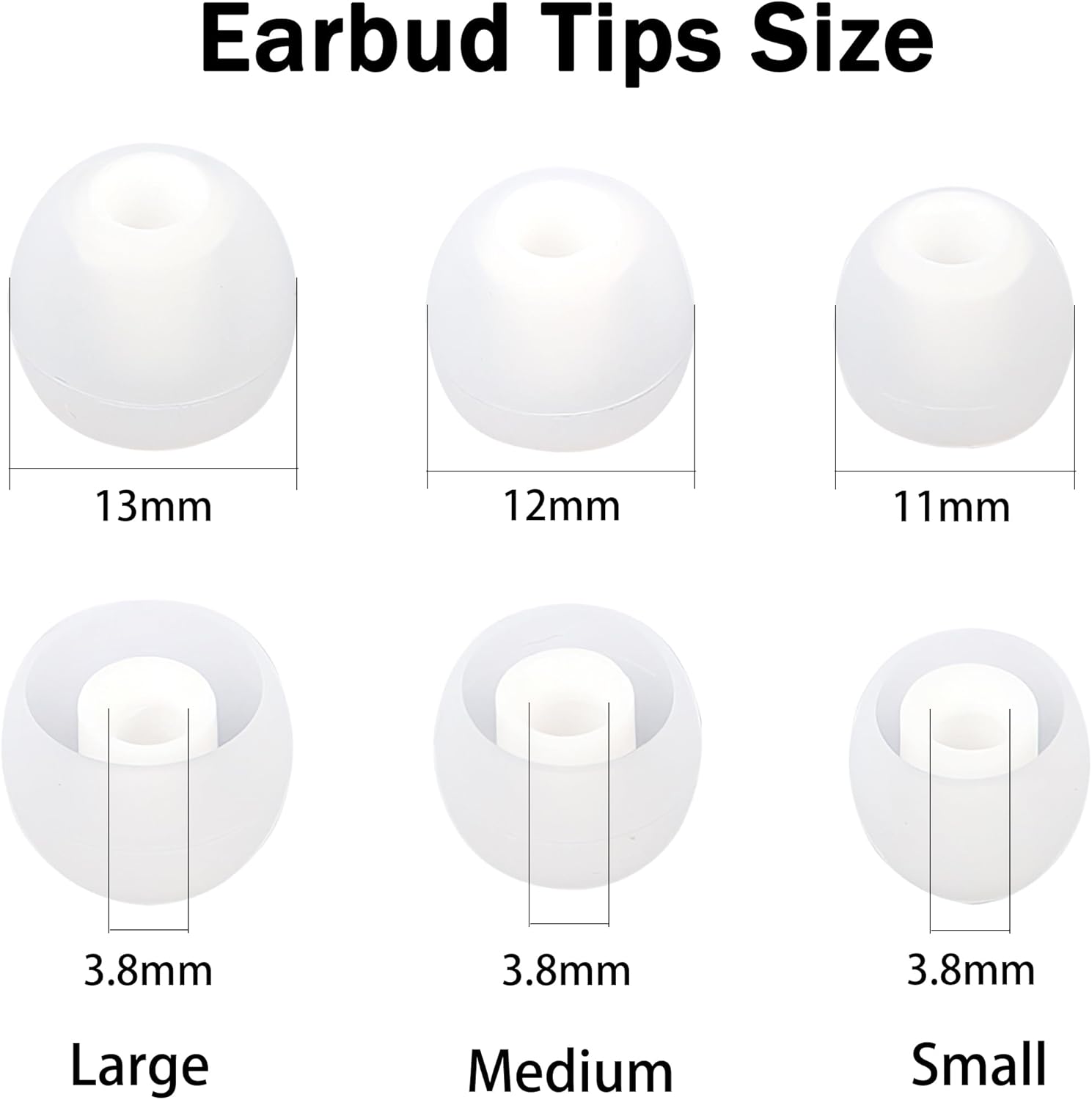 Silicone Replacement Earbud Tips Earbud Covers Fit Most in-Ear Earbuds(Inner Hole 3.8mm -5.1mm) Headphone Ear Tips Ear Bud Rubber Tips 9 Pairs S M L