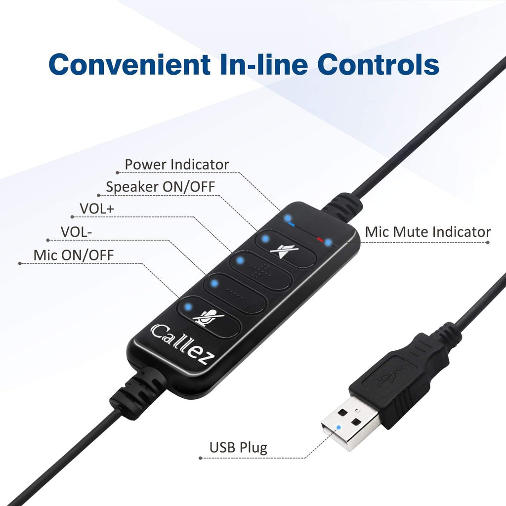 USB Headset with Microphone Noise Cancelling & Audio Controls, Stereo Computer Headphones for Business Skype UC Lync Softphone Call Center Office, Clearer Voice, Super Light, Ultra Comfort