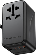 MOMAX 140W Universal Travel Adapter, GaN Technology, EU/UK/AUS/US/JP Worldwide, Fast Charging for iPhone, MacBook pro, Vision Pro, Charging Cable Included