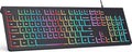 Wired Backlit Keyboard, Lighted Computer Keyboard with 8° Adjustable Stand, Ergonomic Design, Spill-Proof Keys, 5ft Cable, Compatible with Windows & Mac