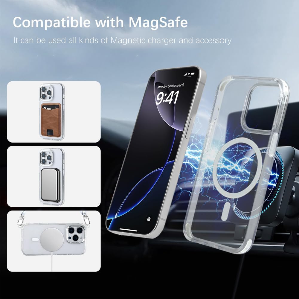 for iPhone 14 Pro Case with 62.99 inch Lanyard, Classic Clear&White Magnetic Phone Case, Drop&Shockproof Protection Cases, Phone Lanyard for Around The Neck, Compatible with Magnet Accessory