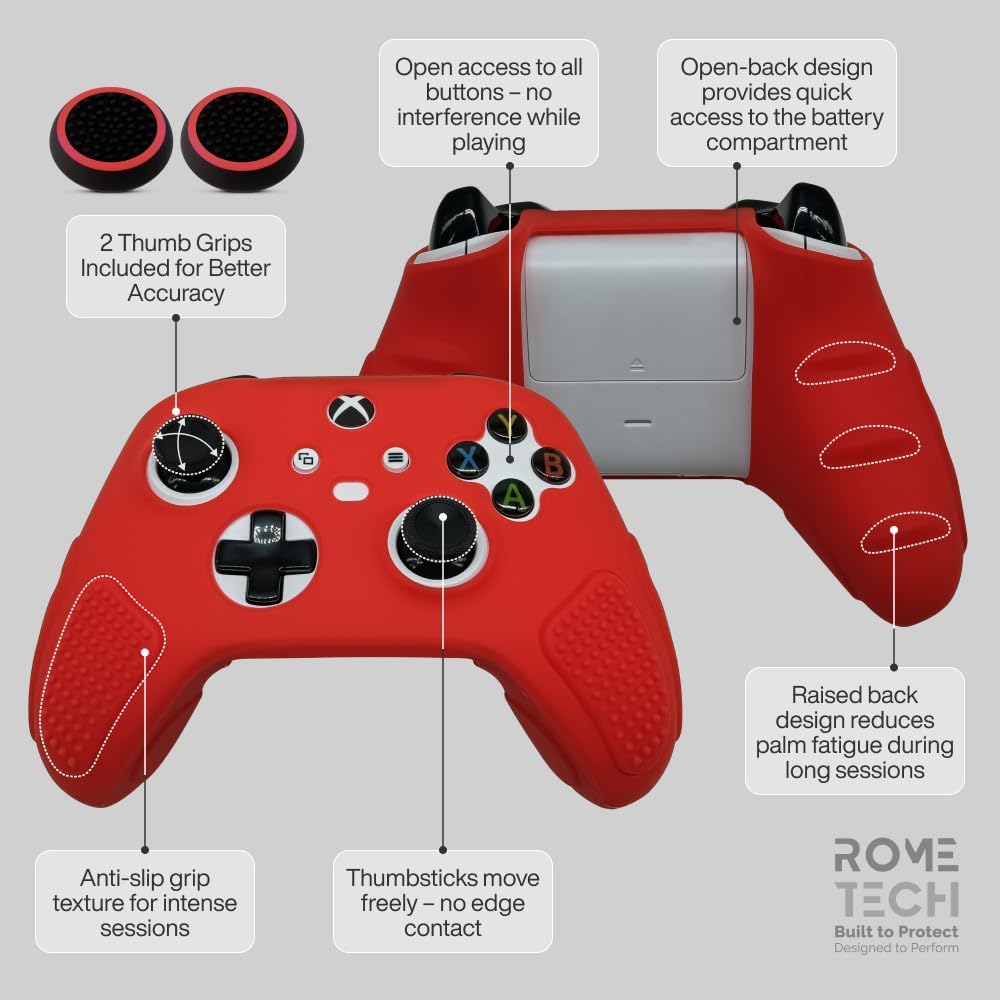 for Xbox Controller Series X/S (2024/2023) Silicone Protective Cover, Soft Skin Xbox Controller Accessories, Anti-Slip Cover with 2 Joystick Caps (Red)