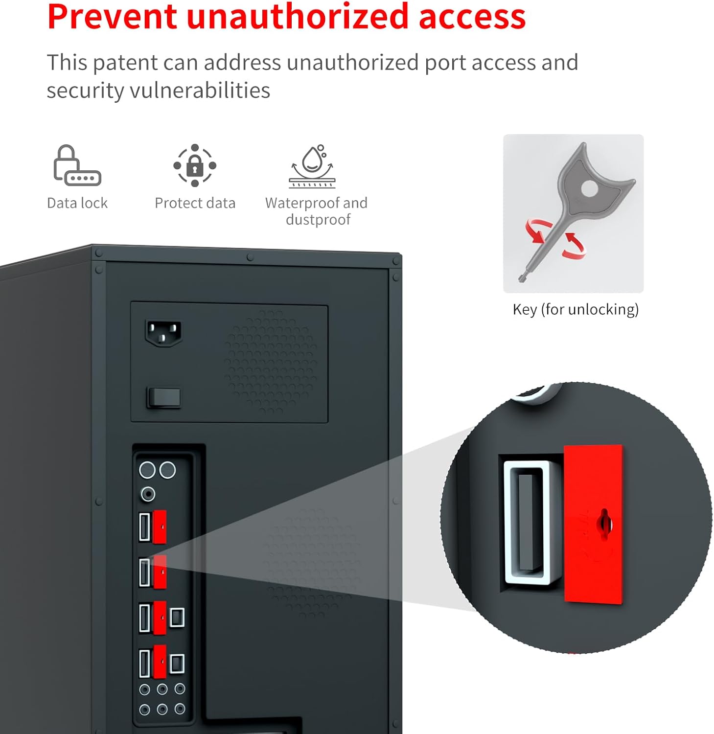 12PCS USB Metal Port Lock Blocker with 1 Key - Secure USB-A Port Protector for PC/Laptop, Anti-Theft Data Security Lock, Dust & Moisture Proof Cover, Removable Type-A Connector Red