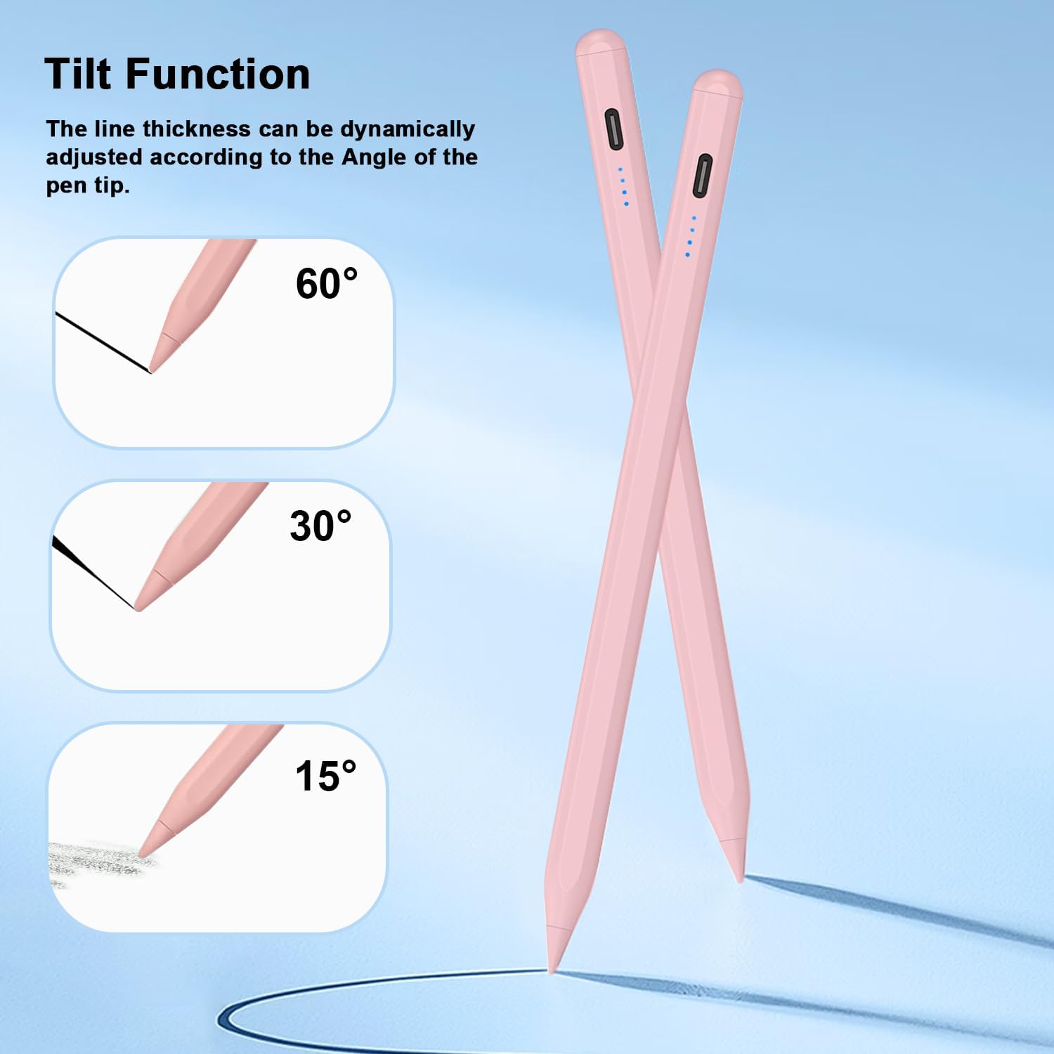 Stylus Pen for iPad 9th&10th - Type-c Charging Pencil for ipad Palm Rejection Active Pen Compatible with (2018-2025) Apple iPad 6/7/8/9/10/11(A16), Air 3/4/5/M2/M3, Mini 5/6, Pro 11"/12.9"/M4（Pink）