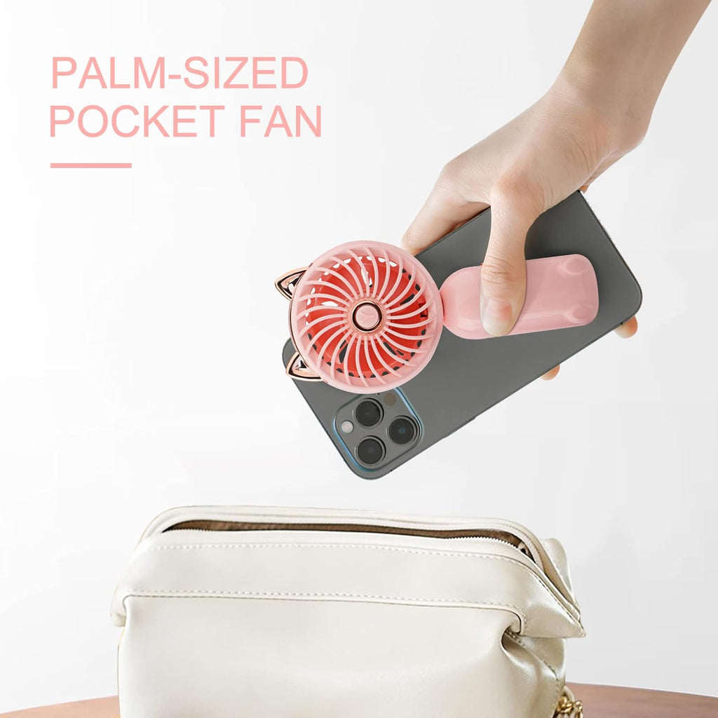 QearFun Handheld Lanyard Fan Portable, Mini USB Rechargeable, 3 Speed Strong Personal, 8-12 Hours Small Makeup for Girls Women Travel Beach (Pink&Green)
