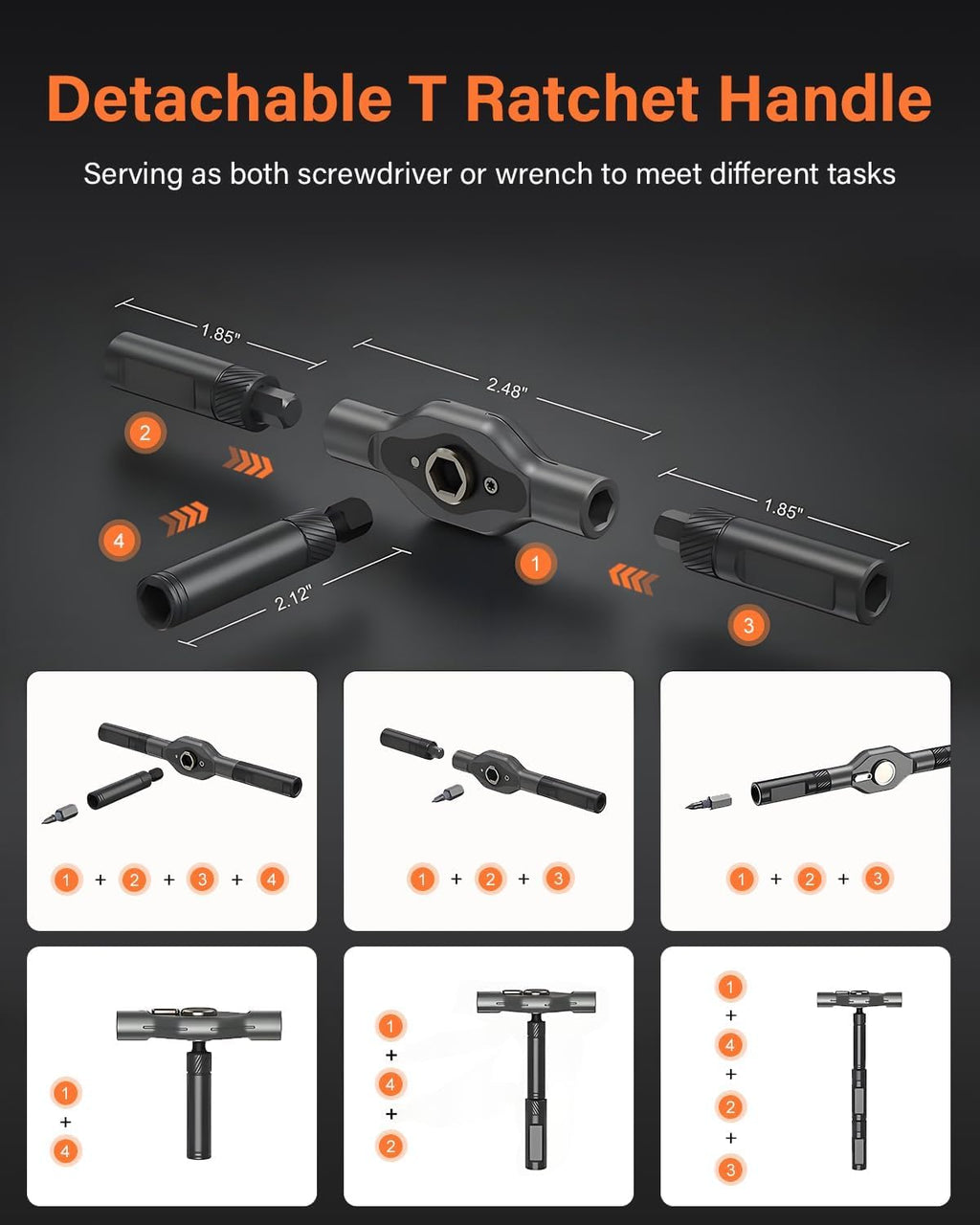 42 in 1 Magnetic Screwdriver, Screwdriver Set, Multi Bit Ratcheting Screwdriver Set with Storage Case Repair Tool Kit for Computer, Eyeglass, Bicycles, Watch, Ring Doorbell, Furniture and DIY (Orange)