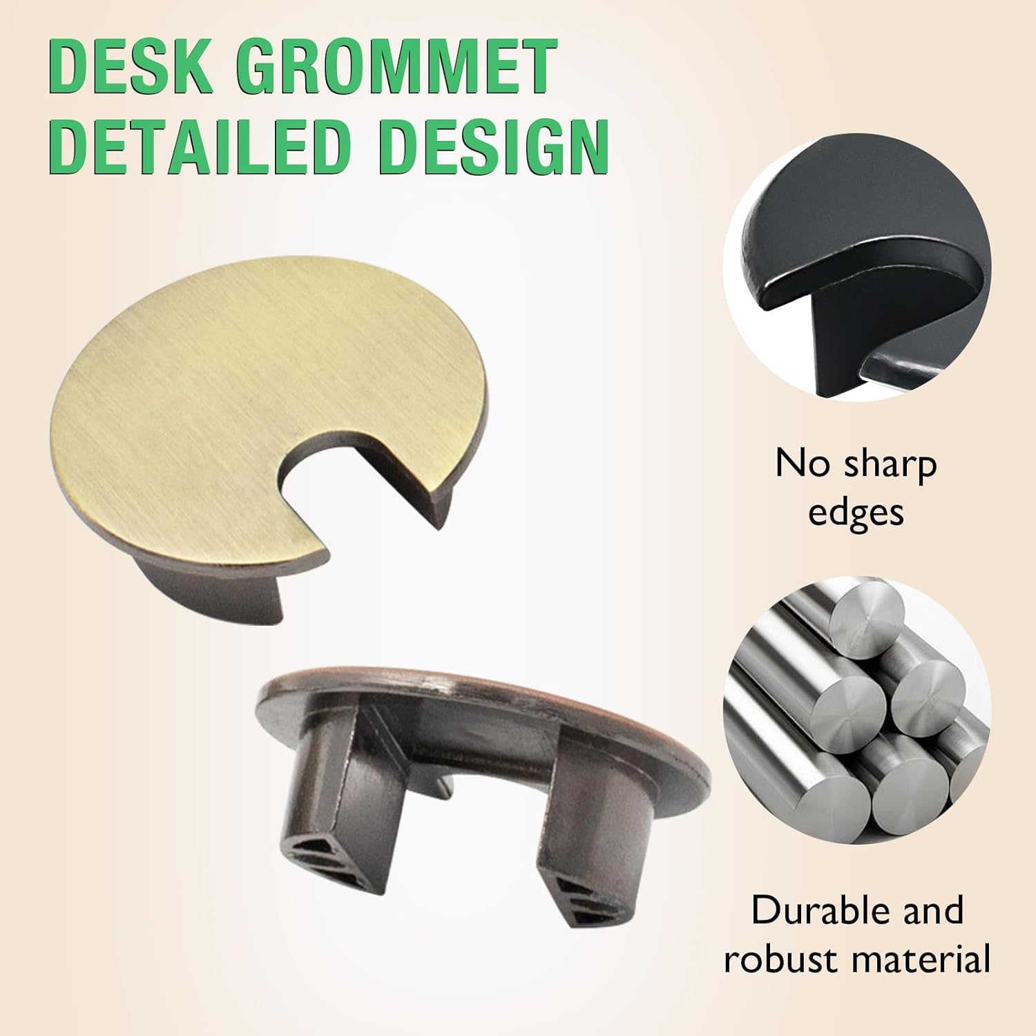 2 Pcs Desk Grommet 1-3/8" / 35 mm, Desk Cord Hole Cover, Cable Grommet Metal Zinc Alloy Materilal, Desk Hole Grommet for Home & Office Pc, Detachable Cable Cord Organizer-Flat Black