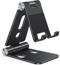 OMOTON Foldable Cell Phone Stand, C4 Portable Aluminum Phone Holder, Adjustable Phone Dock Cradle Compatible with iPhone 13/12/11 Pro Max, Samsung Galaxy, Small Tablets and Other Phones, Black