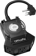 Outdoor Timer Outlet Waterproof, 24 Hour Mechanical Light Timer Outdoor, 2 Grounded Outlets for Home and Garden, 15A 1/2HP, Heavy Duty, ETL Listed (1 Pack)