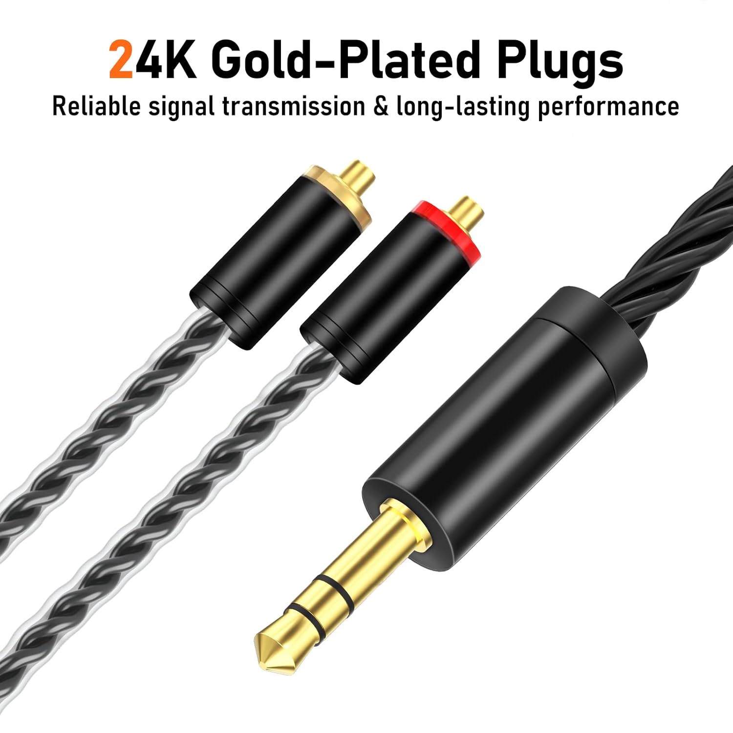Premium HiFi IEM Cable - Silver-Plated 3.5mm to MMCX Cord, Lossless-Sound in-Ear Monitor Cables for Vibes 201/202, Shure SE215/315/425/535/846-Black (HC001)