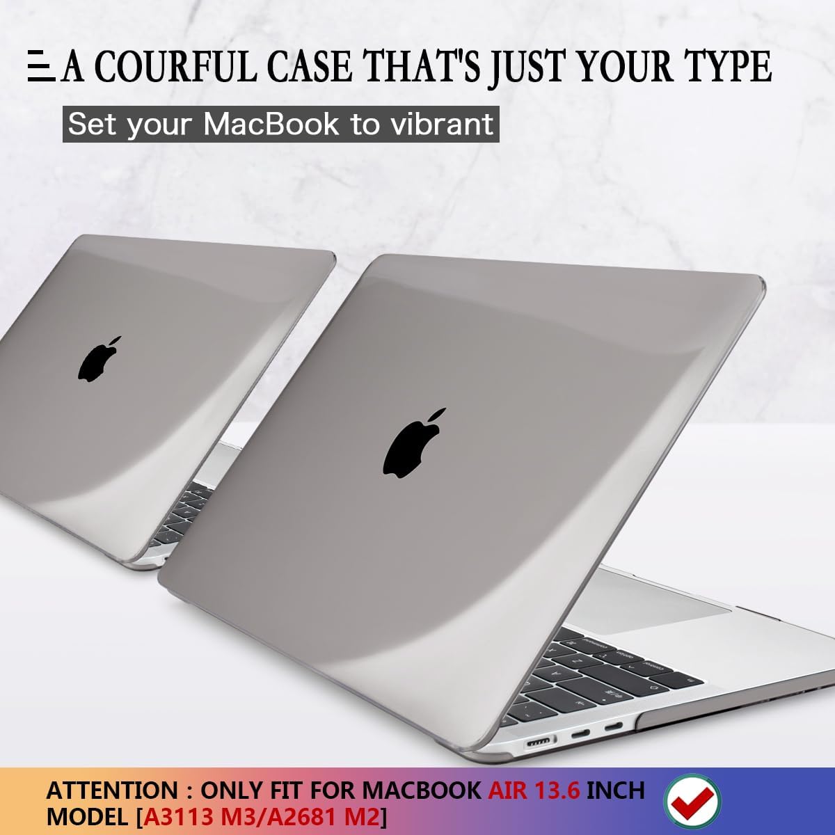 CISSOOK Compatible with MacBook Air 13.6 inch Case 2022 2024 2025 Release A2681 A3113 A3240 with Touch ID, Crystal Grey Hard Shell Case & Keyboard Cover for Mac Air 13.6 M2 M3 M4, Gray