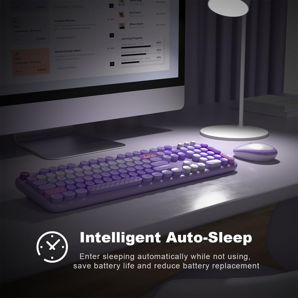 KNOWSQT Wireless Keyboard and Mouse Combo - Lovely Purple Rainbow Full-Sized Typewriter Colorful Keyboards, Round Keycap USB Plug Play Retro Cute Keyboards for Windows, Laptop, PC, Desktop, Computer