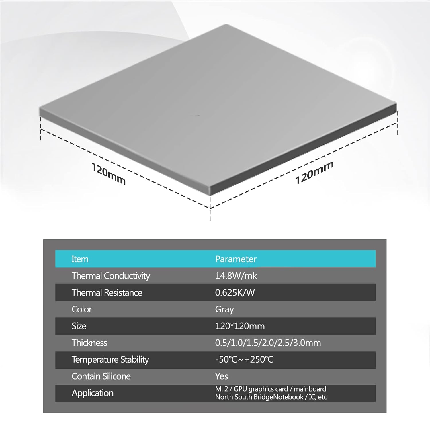 Maxtor Thermal Pad 14.8 W/mK, 120x120x1.5mm(1 pcs) Silicone Thermal Pads Non Conductive Heatsink Cooling Pad, Highly Efficient Heat Resistant Soft Pad for Laptop Heatsink/SSD/CPU/IC/LED Cooler