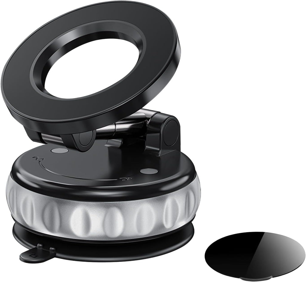 Vacuum Suction Magnetic Phone Holder, 2025 Upgraded Foldable Retractable Magnet Suction Cup Phone Mount for Car, 360° Adjustable Magnetic Phone Stand for Cars/Gyms/Mirrors/Smooth Surface