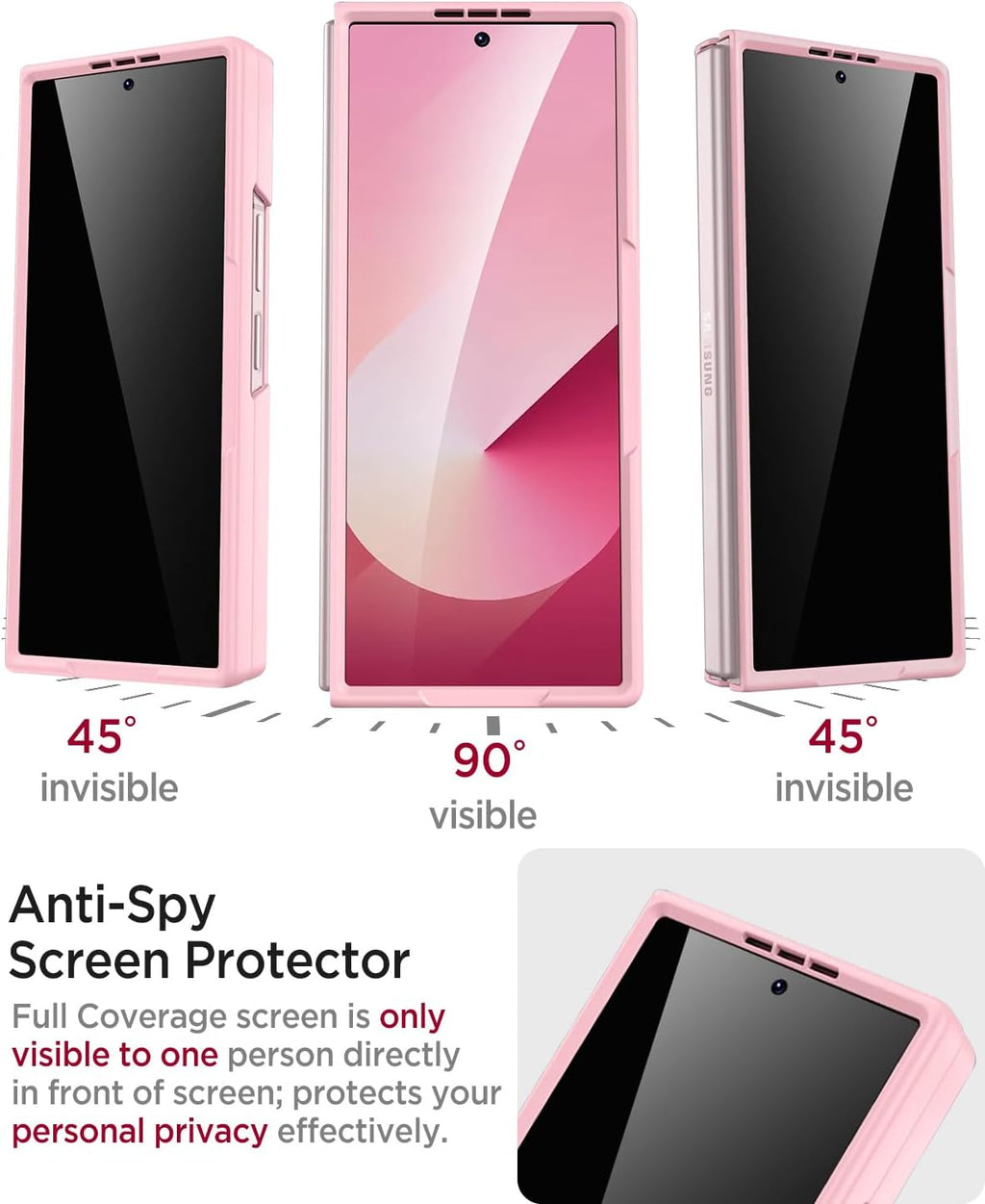Miimall for Samsung Galaxy Z Fold 6 Case with S Pen Holder Slot [Military Grade Drop][Built-in Privacy Screen & Invisible Kickstand] Slim Thin Protective Phone Case for Galaxy Z Fold 6 5G Cover Pink