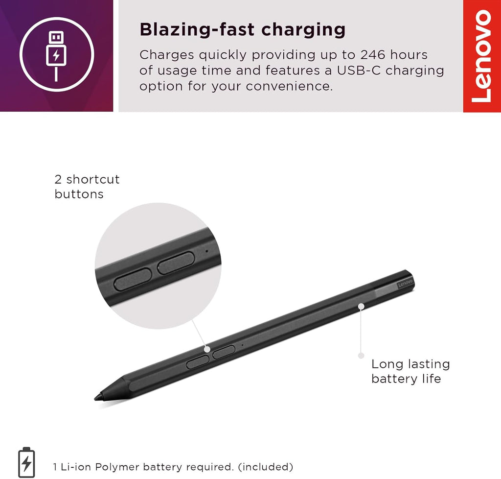 Lenovo Precision Pen 2 (Laptop) – USB-C Charging – Tilt Recognition & Urban Laptop Sleeve 14 Inch for Laptop/Notebook/Tablet Compatible with MacBook Air/Pro Water Resistant, Iron Grey