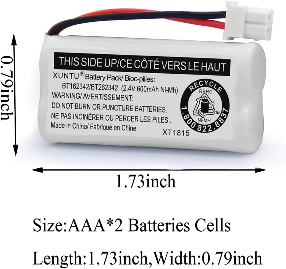 XUNTU BT162342/BT262342 2.4V 600mAh Ni-MH Cordless Phone Battery Pack BT166342/BT266342 BT183342/BT283342 Compatible with EL52351 TL90070 CS5119 DS6511 DS6722 LS6305 Handset (4 Pack)
