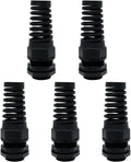 LeMotech 5Pcs NPT 1" IP68 Waterproof Cable Gland Flex Spiral Strain Relief Black Nylon Joint with Gaskets for 18-25mm Wire Thread