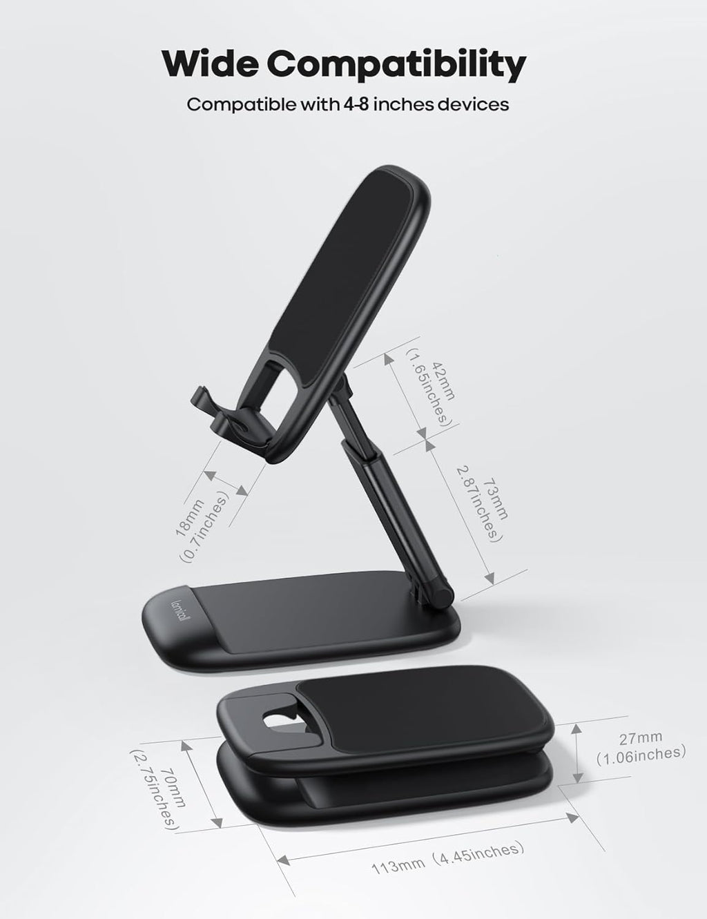 Lamicall Cell Phone Stand for Desk - [Height Adjustable] Foldable Mobile Phone Holder, Portable Stand for iPhone 16 15 14 13 12 11 Pro Max Plus, Galaxy S25 S24, All Cellphones, Office Accessories