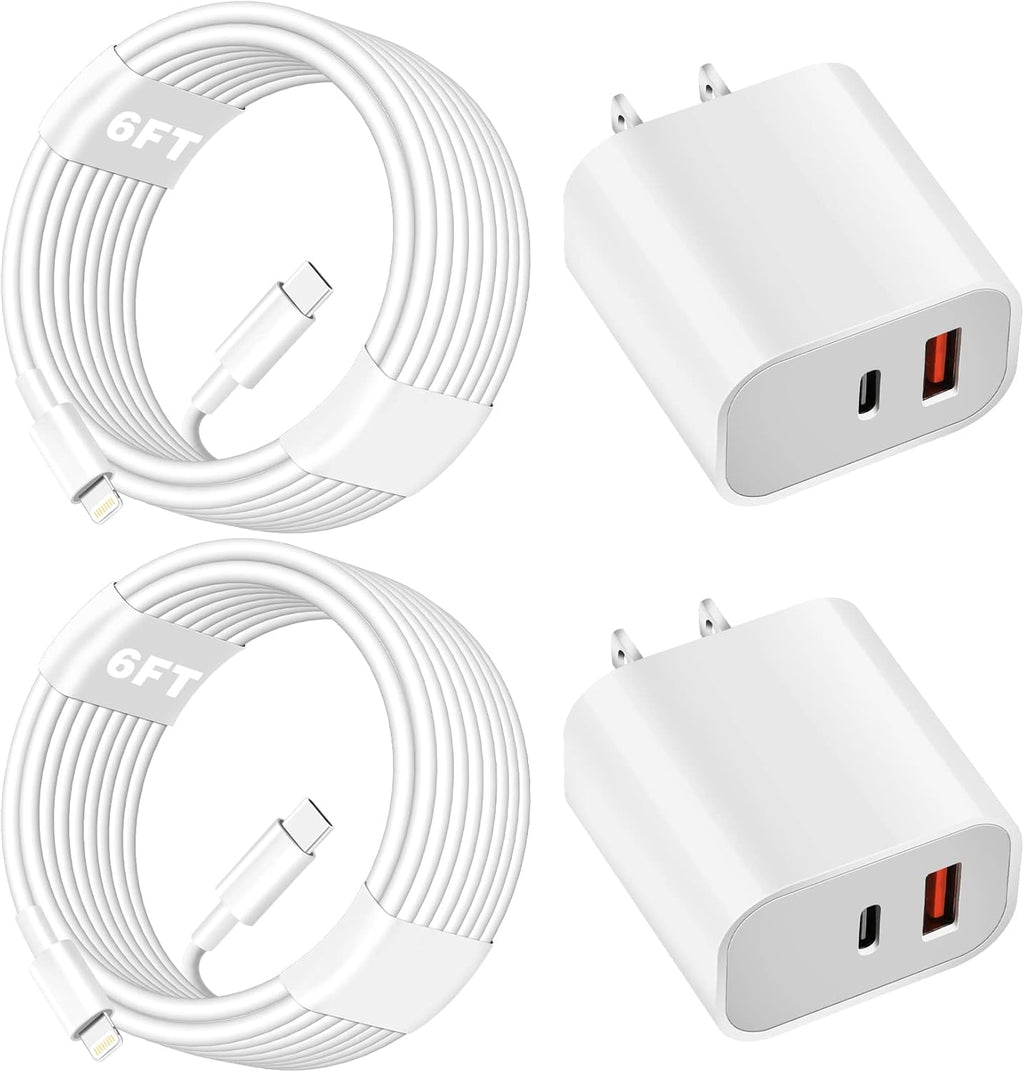 iPhone Charger Fast Charging Block,Dual Port Fast Apple iPhone Charger [Apple MFi Certified]2Pack 20W Quick Double iPhone Wall Charger,6FT USBC to Lightning Cable For iPhone 14 ProMax/13/12/SE/Airpods