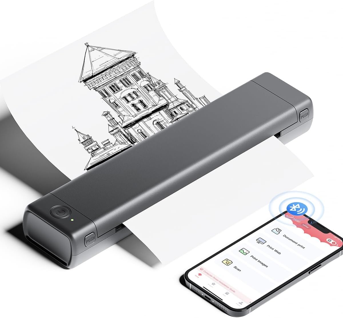 Phomemo Portable Printers Wireless for Travel, M08F Thermal Bluetooth Printer Support for 8.5"x11" US Letter, Small Inkless Printer Compatible with iOS, Android, Laptop for Car, Office, Home