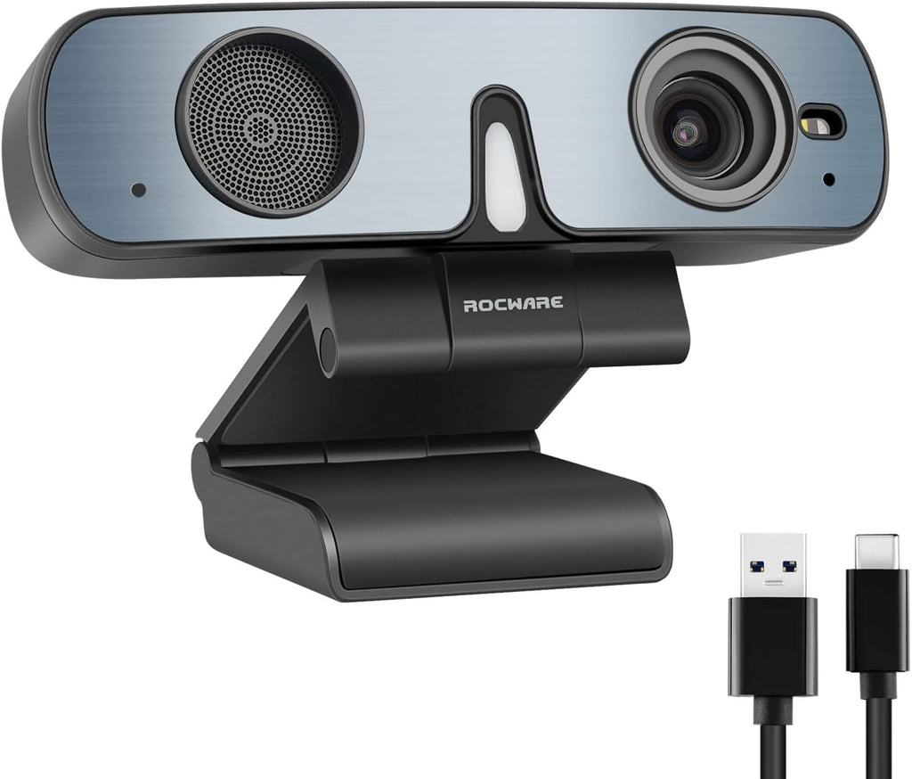 ROCWARE RC28 Webcam with Cardioid & Omnidirectional Microphone | HiFi Mode for Studio-Quality Audio, AI Noise Cancellation & Raw Audio Modes | 1080P 60FPS Web Cam for Streaming/Meetings/Beginners