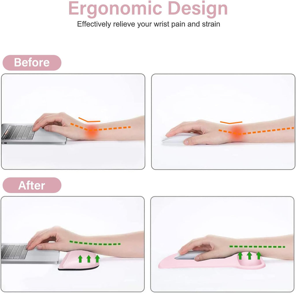 MOSISO Wrist Rest Support for Mouse Pad & Keyboard Set, Ergonomic Mousepad Non-Slip Base Home/Office Pain Relief & Easy Typing Cushion with Neoprene Cloth & Raised Memory Foam, Rose Pink