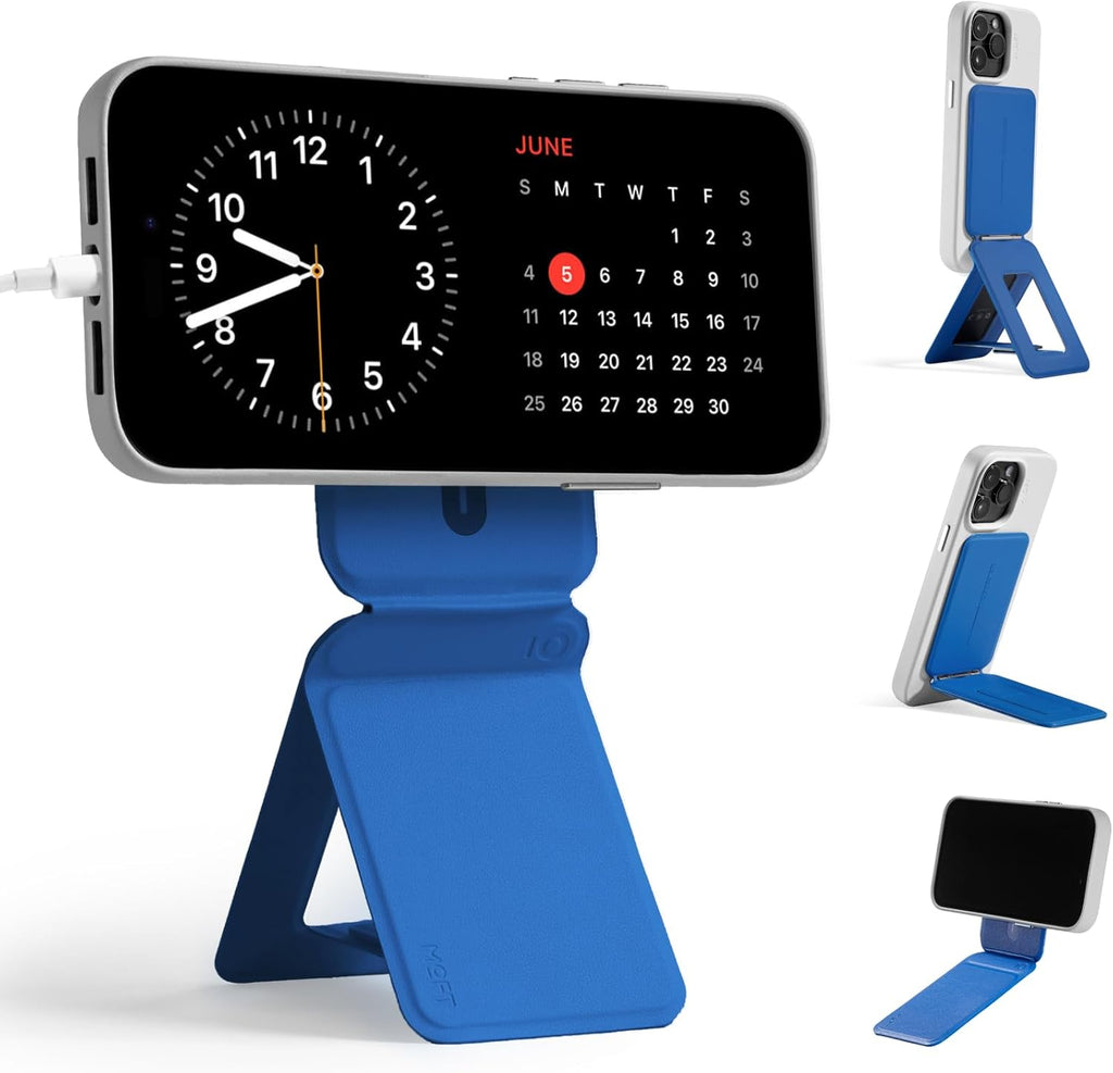 MOFT Phone Tripod Stand Selfie Stick for iPhone, Multi-Angles iPhone Stand, Lightweight & Portable Phone Holder, Strong Magnets, MOVAS Vegan Leather, Travel Essentials, Sapphire (Without Card Slot)