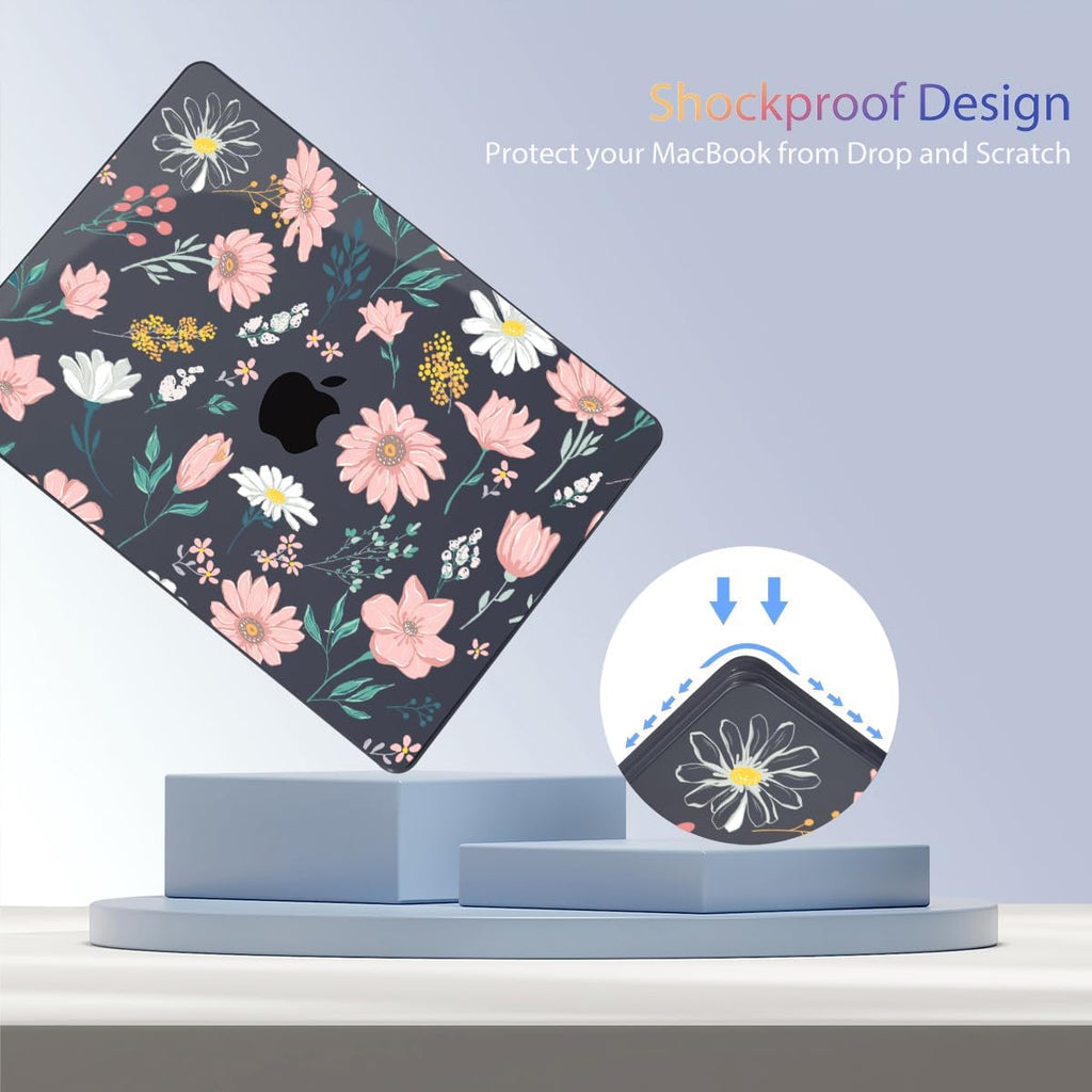 Teryeefi for MacBook Air M4 M3 M2 13 inch Case fits Model A3240 A3113 A2681, Hard Shell for MacBook Air 13.6" 2022-2025 Released with Keyboard Cover+Screen Protector+Type C Adapter, Petal and Flowers